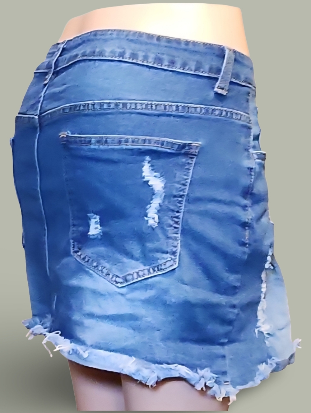 Distressed Denim Mini Skirt Blue Raw Hem Plus Size 3X Festival Punk Grunge Rave - Picture 4 of 8